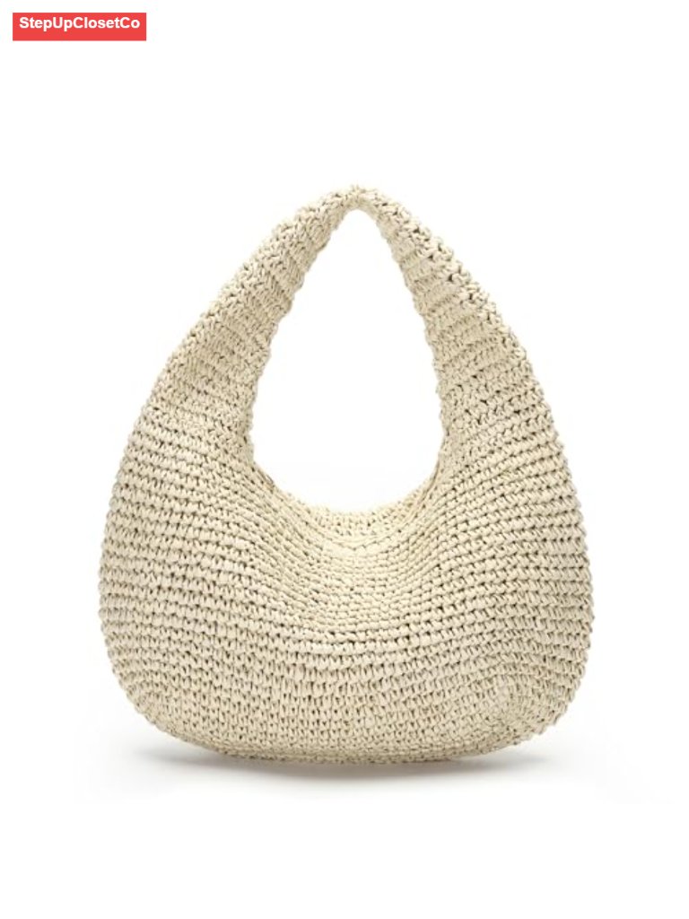 Handwoven Straw Hobo Bag For Women - Summer Beach Shoulder Purse With Zipper